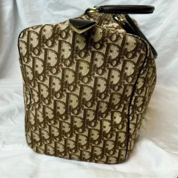 VINTAGE 1970s DIOR large Boston travel bag monogram cloth duffle brown - Picture 10 of 15